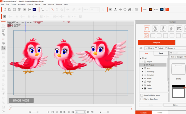 Cartoon Animator 4/5 Bird Character With Motion